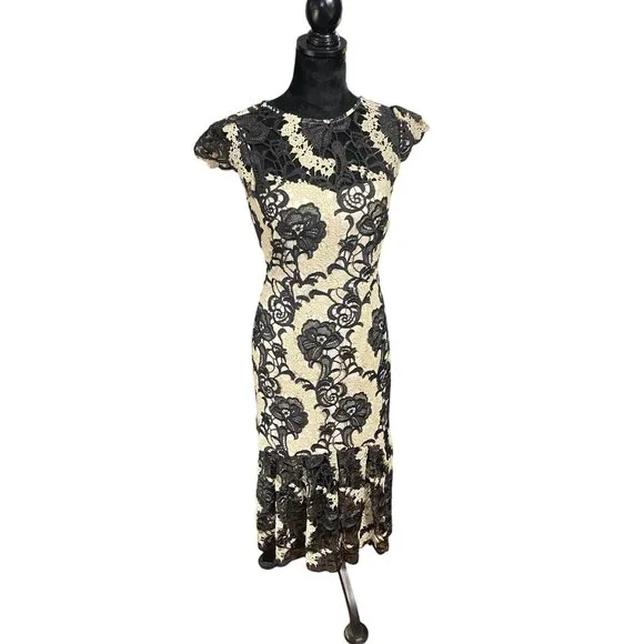 chinese dress ladies Two-Tone Black Lace Three-Quarter Sleeve Fit Flare Formal Dress main image 1